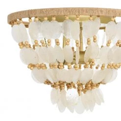 15 in. Round Capiz and Wood Bead Flush Mount Ceiling Light by 3R Studios -Heath Zenith Shop natural 3r studios flush mount lights ec1045 4f 1000