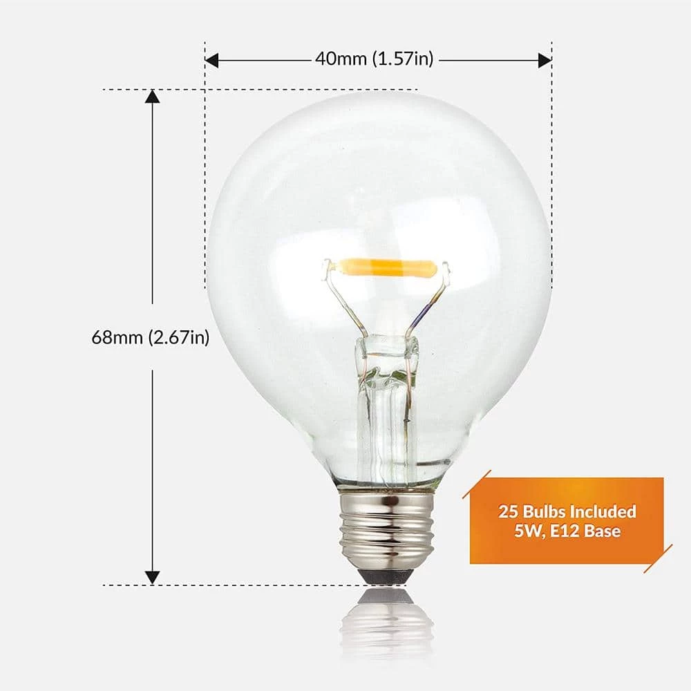 11-Watt Equivalent G40 Globe LED Replacement Light Bulbs for Outdoor String Lights 2700K Warm White (25-Pack) by Newhouse Lighting 5 11-Watt Equivalent G40 Globe LED Replacement Light Bulbs for Outdoor String Lights 2700K Warm White (25-Pack) by Newhouse Lighting - Image 3