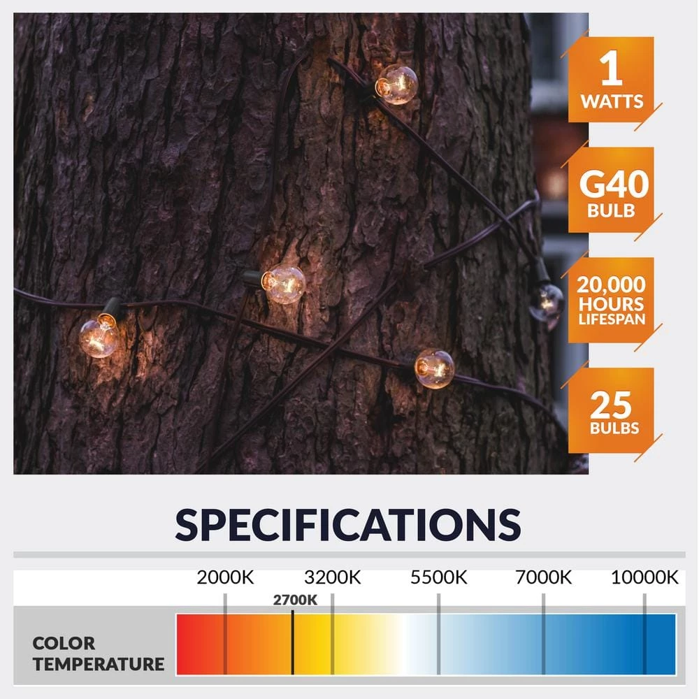 11-Watt Equivalent G40 Globe LED Replacement Light Bulbs for Outdoor String Lights 2700K Warm White (25-Pack) by Newhouse Lighting 9 11-Watt Equivalent G40 Globe LED Replacement Light Bulbs for Outdoor String Lights 2700K Warm White (25-Pack) by Newhouse Lighting - Image 7