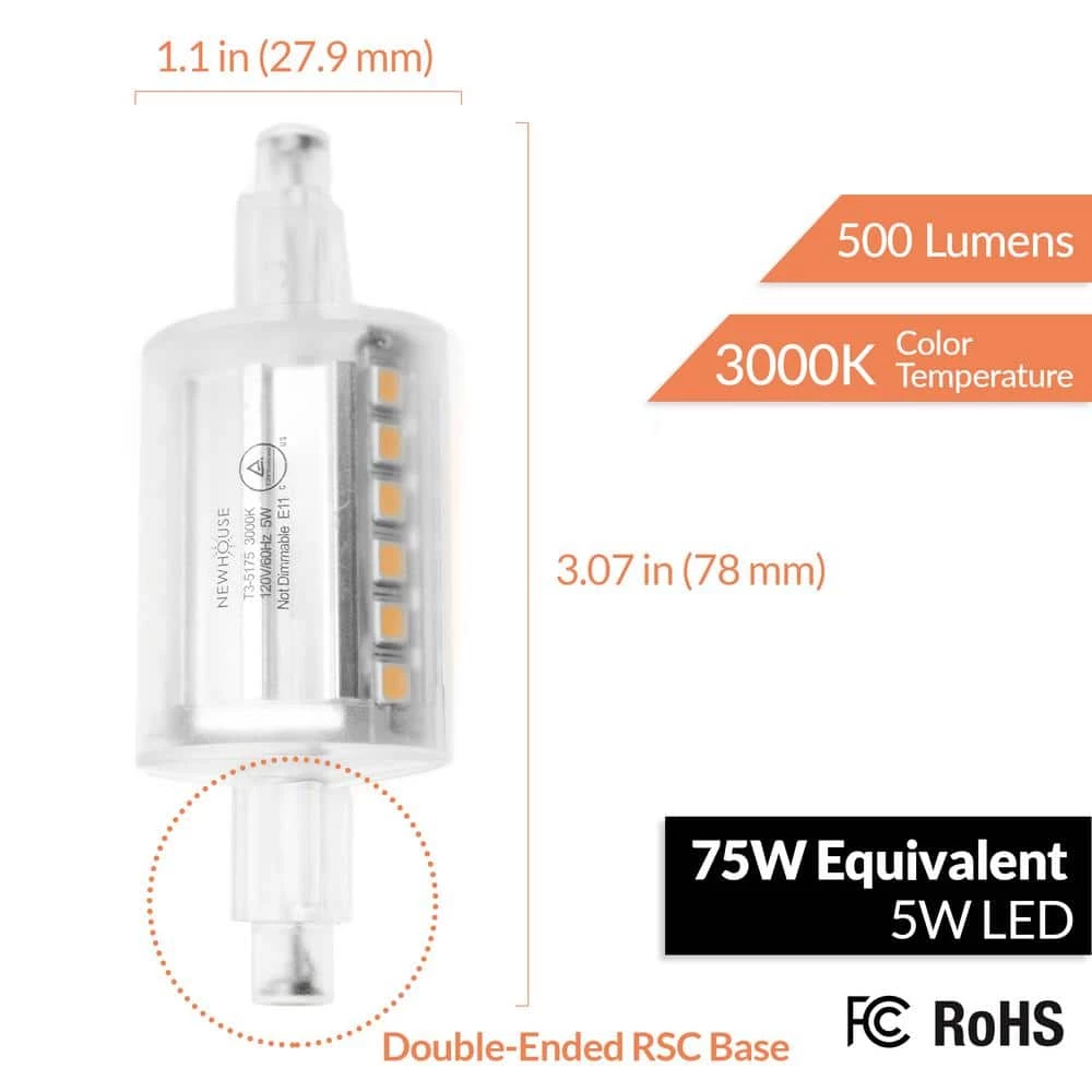 75-Watt Equivalent T3 LED Bulb Halogen Replacement Light Bulb, Double-Ended RSC Base, Non-Dimmable, Soft White (4-Pack) by Newhouse Lighting 5 75-Watt Equivalent T3 LED Bulb Halogen Replacement Light Bulb, Double-Ended RSC Base, Non-Dimmable, Soft White (4-Pack) by Newhouse Lighting - Image 3