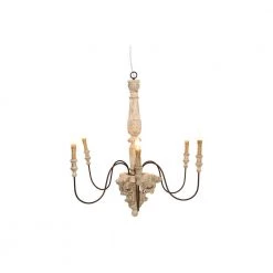 6-Light Off-White Wood and Metal Chandelier by 3R Studios -Heath Zenith Shop off white 3r studios chandeliers ec0267 4f 1000