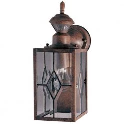 150 Degree Rustic Brown Mission Wall Lantern Sconce with Clear Beveled Glass by Heath Zenith