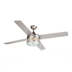 52 in. Satin Nickel Downrod Mount Crystal Chandelier Ceiling Fan with Light Kit and Remote Control by matrix decor