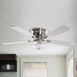 48 in. Satin Nickel Flush Mount Crystal Ceiling Fan with-Light and Remote Control by matrix decor -Heath Zenith Shop satin nickel matrix decor ceiling fans with lights md f6230110v c3 1000