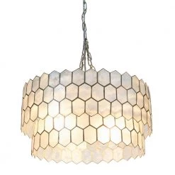 20 in. 2-Tier 1 Ceiling Light Matte Silver Capiz Honeycomb Round Finished Metal Chandelier Style by 3R Studios 12 20 in. 2-Tier 1 Ceiling Light Matte Silver Capiz Honeycomb Round Finished Metal Chandelier Style by 3R Studios -Heath Zenith Shop silver 3r studios chandeliers ec0913 1f 1000