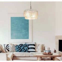 20 in. 2-Tier 1 Ceiling Light Matte Silver Capiz Honeycomb Round Finished Metal Chandelier Style by 3R Studios 15 20 in. 2-Tier 1 Ceiling Light Matte Silver Capiz Honeycomb Round Finished Metal Chandelier Style by 3R Studios -Heath Zenith Shop silver 3r studios chandeliers ec0913 31 1000