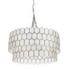 20 in. 2-Tier 1 Ceiling Light Matte Silver Capiz Honeycomb Round Finished Metal Chandelier Style by 3R Studios
