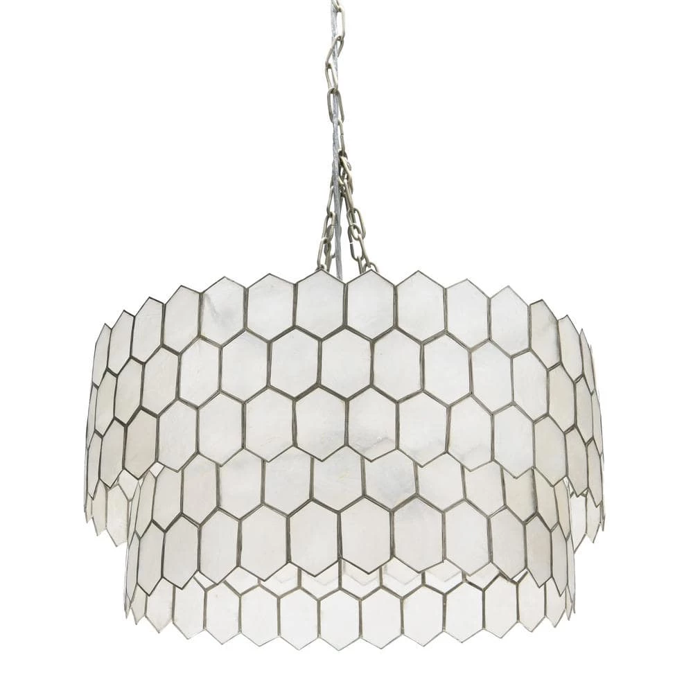 20 in. 2-Tier 1 Ceiling Light Matte Silver Capiz Honeycomb Round Finished Metal Chandelier Style by 3R Studios 3 20 in. 2-Tier 1 Ceiling Light Matte Silver Capiz Honeycomb Round Finished Metal Chandelier Style by 3R Studios