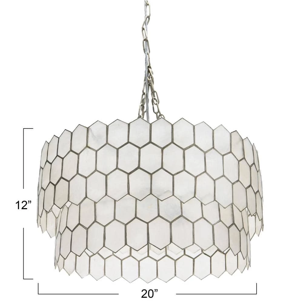 20 in. 2-Tier 1 Ceiling Light Matte Silver Capiz Honeycomb Round Finished Metal Chandelier Style by 3R Studios 8 20 in. 2-Tier 1 Ceiling Light Matte Silver Capiz Honeycomb Round Finished Metal Chandelier Style by 3R Studios - Image 6