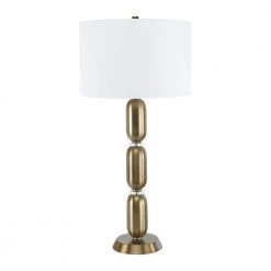 32.75 in. Gold Metal and Glass Table Lamp with Linen Shade by 3R Studios
