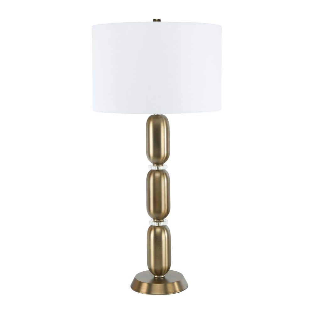 32.75 in. Gold Metal and Glass Table Lamp with Linen Shade by 3R Studios 3 32.75 in. Gold Metal and Glass Table Lamp with Linen Shade by 3R Studios
