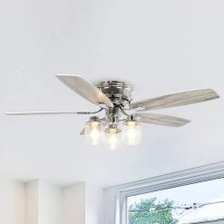 52 in. Indoor Silver Flushed Mounted Ceiling Fan with Light and Remote Control by matrix decor -Heath Zenith Shop silver matrix decor ceiling fans with lights md f6291110v 4f 1000