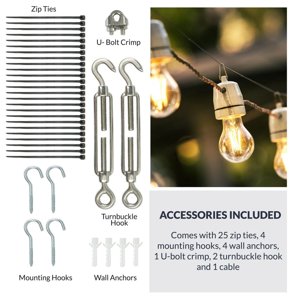 48 ft. String Light Hanging, Mounting Kit, Wire, Mounting Hooks by Newhouse Lighting 5 48 ft. String Light Hanging, Mounting Kit, Wire, Mounting Hooks by Newhouse Lighting - Image 3