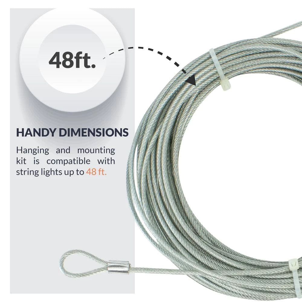 48 ft. String Light Hanging, Mounting Kit, Wire, Mounting Hooks by Newhouse Lighting 4 48 ft. String Light Hanging, Mounting Kit, Wire, Mounting Hooks by Newhouse Lighting - Image 2