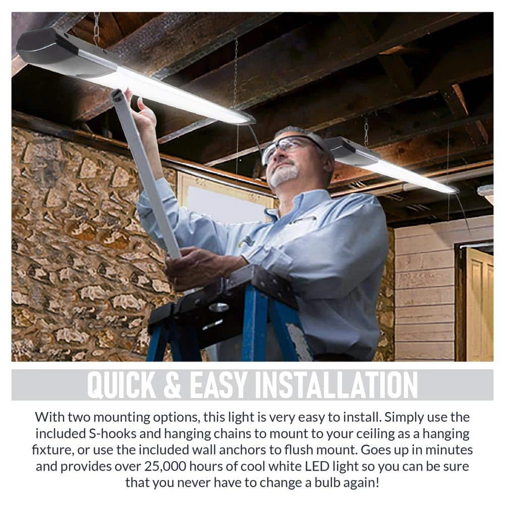 4 ft. 100-Watt (300- Watt Equivalent) Integrated LED 10,000 Lumens 4000K Garage Lighting Shop Light, Silver (4-Pack) by Newhouse Lighting 6 4 ft. 100-Watt (300- Watt Equivalent) Integrated LED 10,000 Lumens 4000K Garage Lighting Shop Light, Silver (4-Pack) by Newhouse Lighting - Image 5