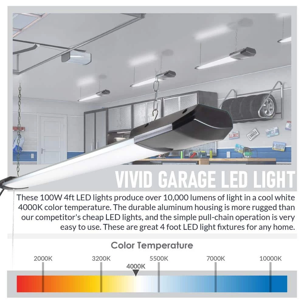 4 ft. 100-Watt (300- Watt Equivalent) Integrated LED 10,000 Lumens 4000K Garage Lighting Shop Light, Silver (4-Pack) by Newhouse Lighting 8 4 ft. 100-Watt (300- Watt Equivalent) Integrated LED 10,000 Lumens 4000K Garage Lighting Shop Light, Silver (4-Pack) by Newhouse Lighting - Image 7