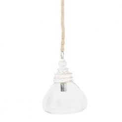 1-Light White Mango Wood Pendant Light with Glass Shade by 3R Studios