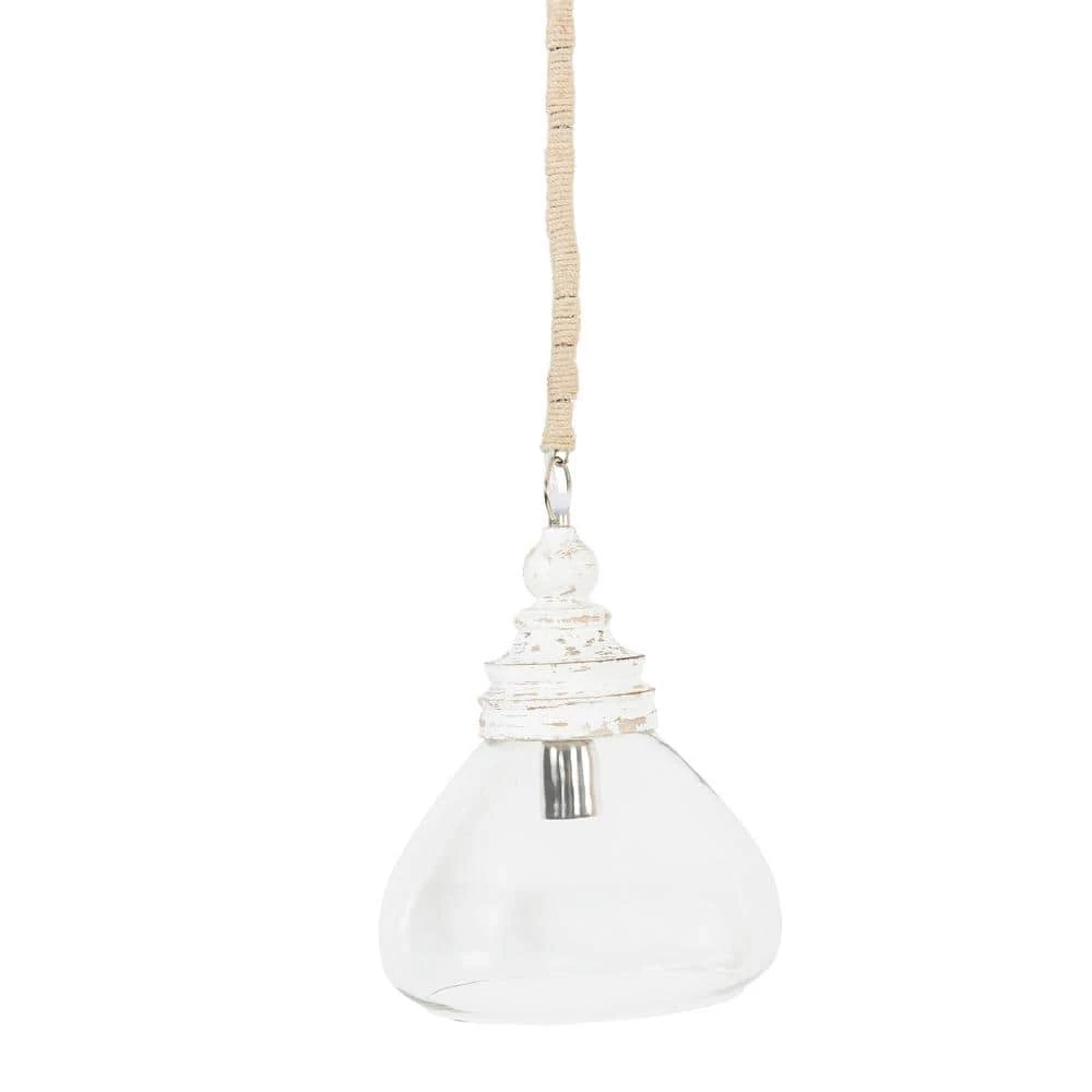 1-Light White Mango Wood Pendant Light with Glass Shade by 3R Studios 3 1-Light White Mango Wood Pendant Light with Glass Shade by 3R Studios