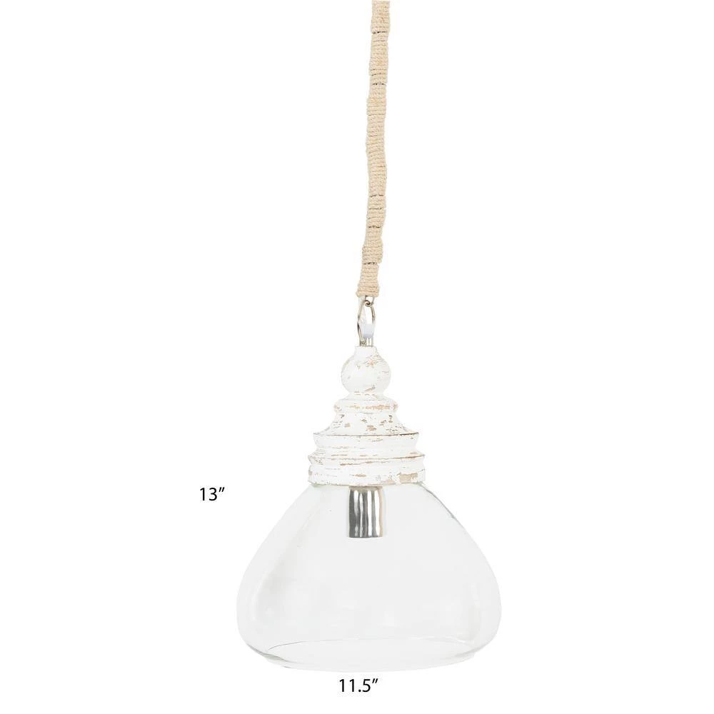 1-Light White Mango Wood Pendant Light with Glass Shade by 3R Studios 4 1-Light White Mango Wood Pendant Light with Glass Shade by 3R Studios - Image 2
