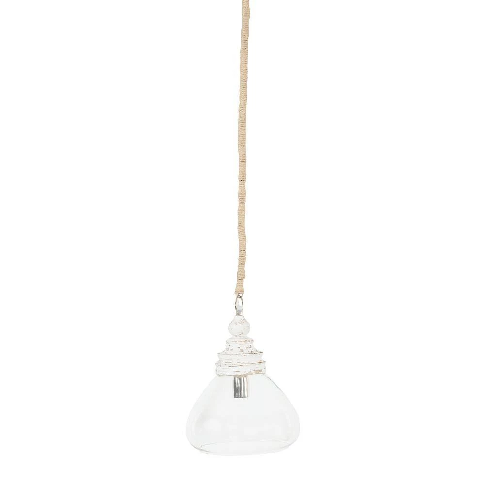 1-Light White Mango Wood Pendant Light with Glass Shade by 3R Studios 7 1-Light White Mango Wood Pendant Light with Glass Shade by 3R Studios - Image 5