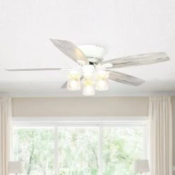 52 in. Indoor White Flushed Mounted Ceiling Fan with Light and Remote Control by matrix decor 11 52 in. Indoor White Flushed Mounted Ceiling Fan with Light and Remote Control by matrix decor -Heath Zenith Shop white matrix decor ceiling fans with lights md f6291wh110v 4f 1000