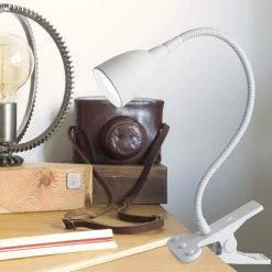 22 in. Olivia Clip Light for Desk, Gooseneck Clamp LED Reading Light, Flexible and Dimmable, White by Newhouse Lighting -Heath Zenith Shop white newhouse lighting desk lamps nhclp ol wh 31 1000