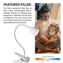 22 in. Olivia Clip Light for Desk, Gooseneck Clamp LED Reading Light, Flexible and Dimmable, White by Newhouse Lighting -Heath Zenith Shop white newhouse lighting desk lamps nhclp ol wh 66 1000