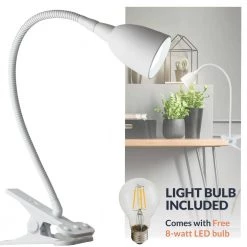 22 in. Olivia Clip Light for Desk, Gooseneck Clamp LED Reading Light, Flexible and Dimmable, White by Newhouse Lighting -Heath Zenith Shop white newhouse lighting desk lamps nhclp ol wh a0 1000