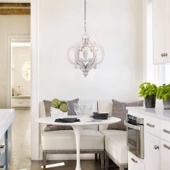 6-Light Antique White Lantern Wood Chandelier by matrix decor -Heath Zenith Shop wood matrix decor chandeliers md 90066110v 4f 1000