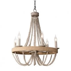 6-Light Wood Vintage Candle Chandelier by matrix decor