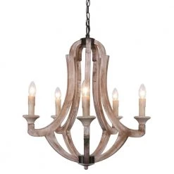 5-Light Wood Vintage Candle Chandelier by matrix decor