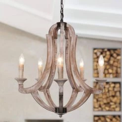 5-Light Wood Vintage Candle Chandelier by matrix decor -Heath Zenith Shop wood matrix decor chandeliers md bb8805 5110v c3 1000